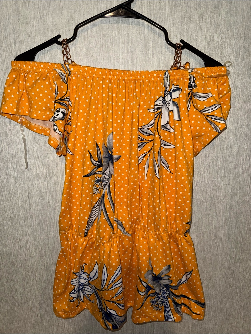Women’s Off-Shoulder Yellow Polka Dot Floral Blouse
